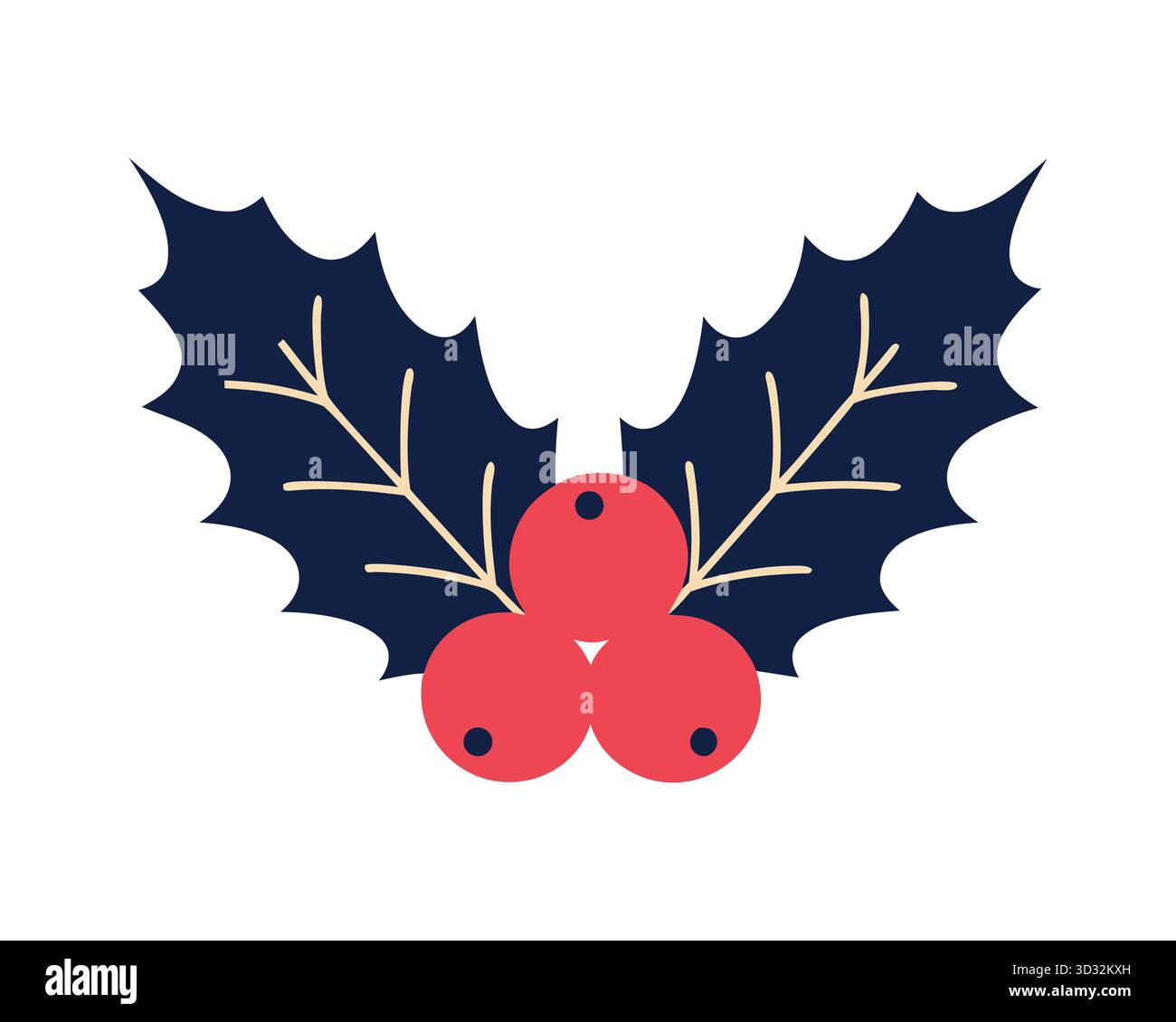 Navy Holly con bacche rosse - icona Vector Christmas Holiday Illustrazione Vettoriale