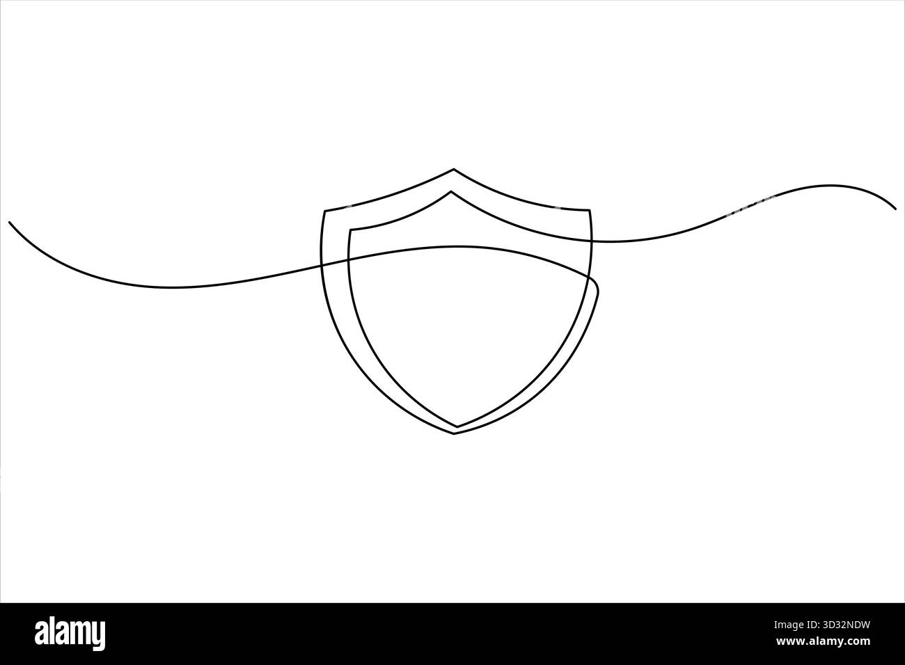 Disegno su una riga del simbolo dello scudo che rappresenta la protezione della privacy e della cybersicurezza Illustrazione Vettoriale