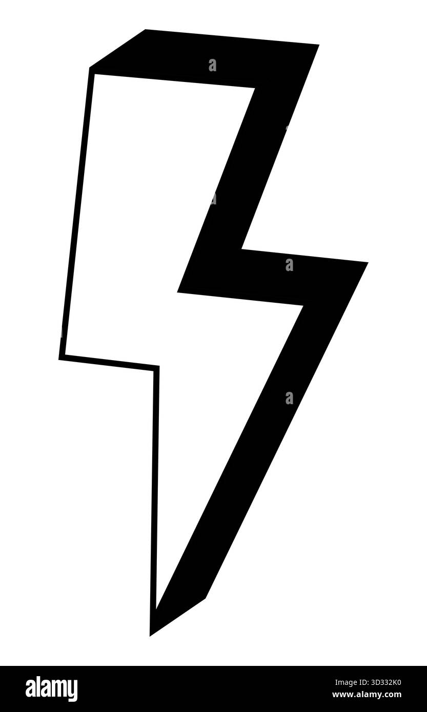 Simbolo di fulmine nero nitido e sorprendente su sfondo bianco, ideale per progetti di design. Illustrazione Vettoriale