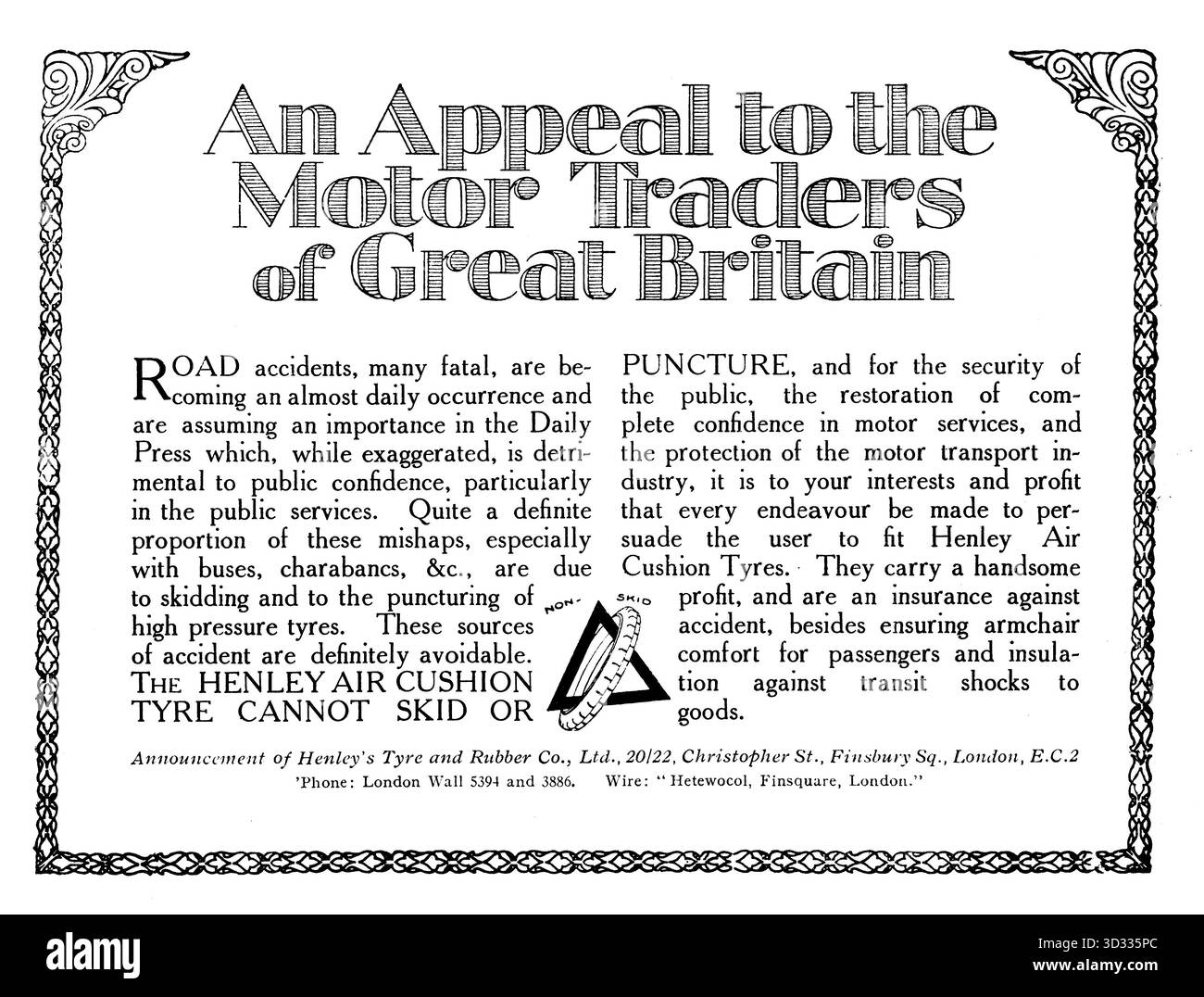 Motoring, history, Henley’s Air Cushion Tyre Advertisement della rivista 1925 Co-operative Society «The Producer» Foto Stock