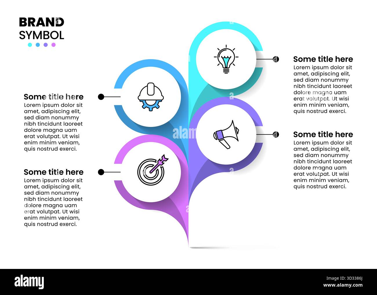 Modello infografico con icone e 4 opzioni o passaggi. Pianta astratta. Può essere utilizzato per layout del flusso di lavoro, diagrammi, banner, webdesign. Illustrati vettoriali Illustrazione Vettoriale