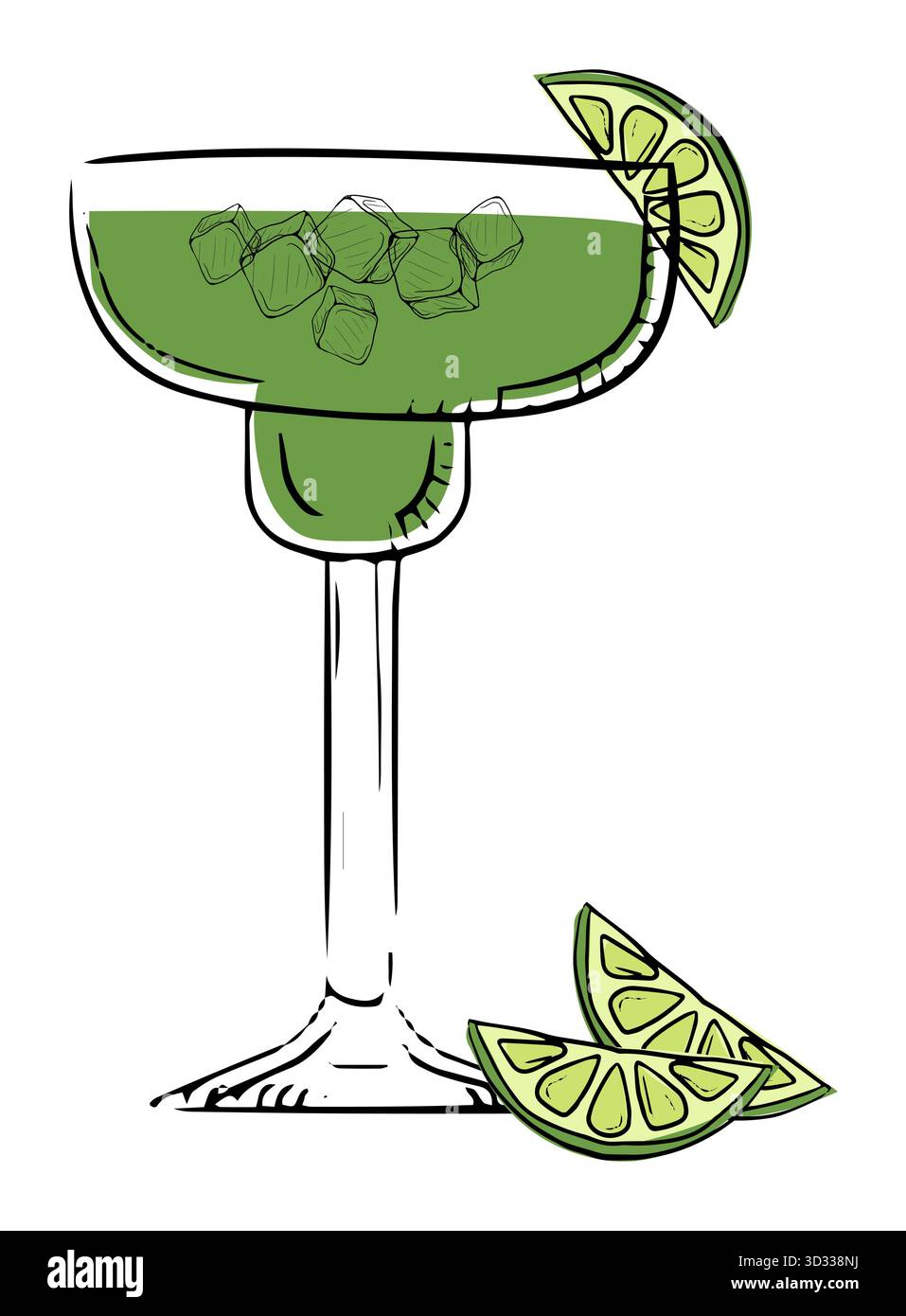Cocktail rinfrescanti al lime con cubetti di ghiaccio e contorno a fette Illustrazione Vettoriale