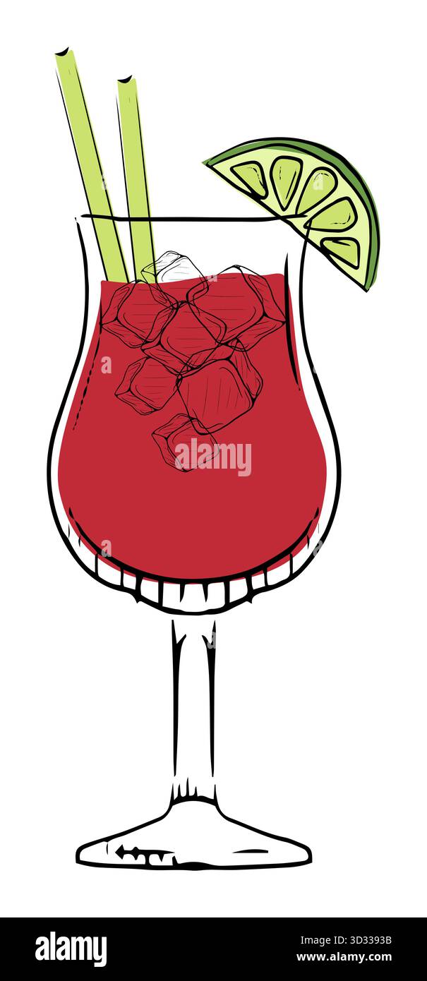 Vivace cocktail con decorazioni al lime in stile artistico Illustrazione Vettoriale