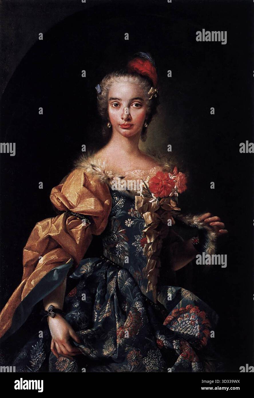 CRESPI, Luigi (1709, Bologna, d. 1779, Bologna) Elisabetta Cellesi 1732 olio su tela, 128 x 83 cm Staatliche Museen, Berlino Luigi Crespi è stato un pittore italiano, membro di una famosa famiglia di pittori bolognesi, figlio di Giuseppe Maria Crespi. Il suo stile è molto più croccante e più rococò di quello di suo padre, come si vede in questa immagine balletica, con la sua enfasi su uno sguardo improvviso e drappeggi agitati decorosamente, il tutto in linea con il tocco leggero del periodo. --- parole chiave: --------------- Autore: CRESPI, Luigi titolo: Elisabetta Cellesi Time-line: 1751-1800 Scuola: Italiano per Foto Stock