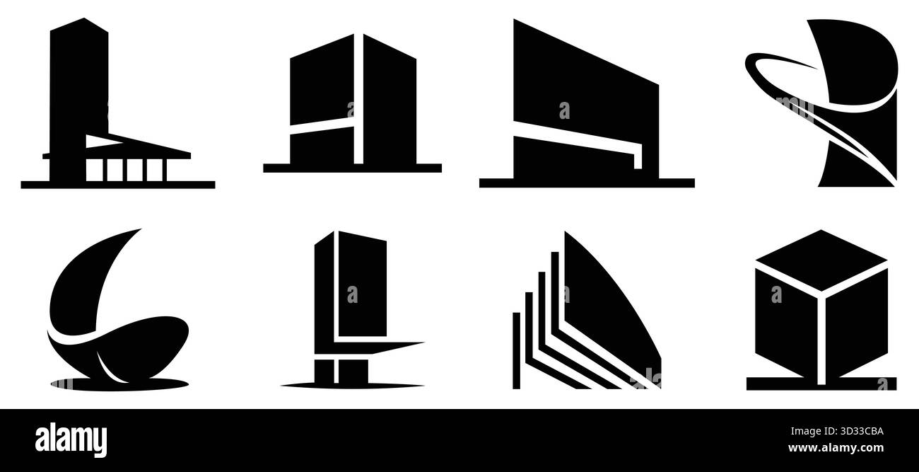 Edificio moderno, icona architettura, immobili, Urban Construction Vector Illustrazione Vettoriale