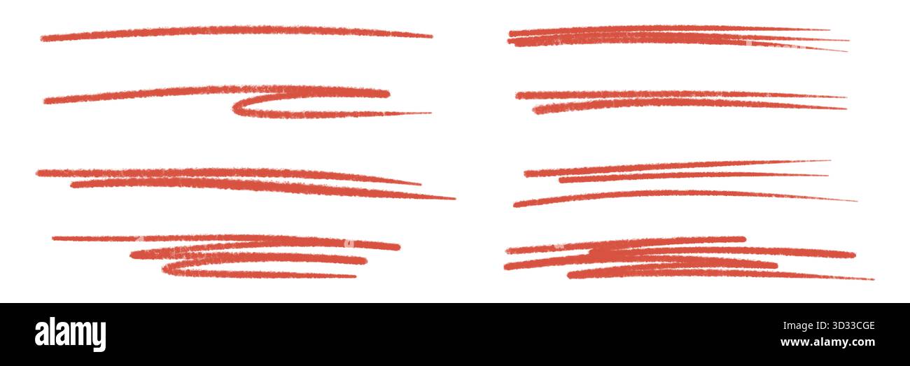 illustrazione: collezione di set di evidenziazioni in pastello rosso in stile doodle isolato su bianco Foto Stock