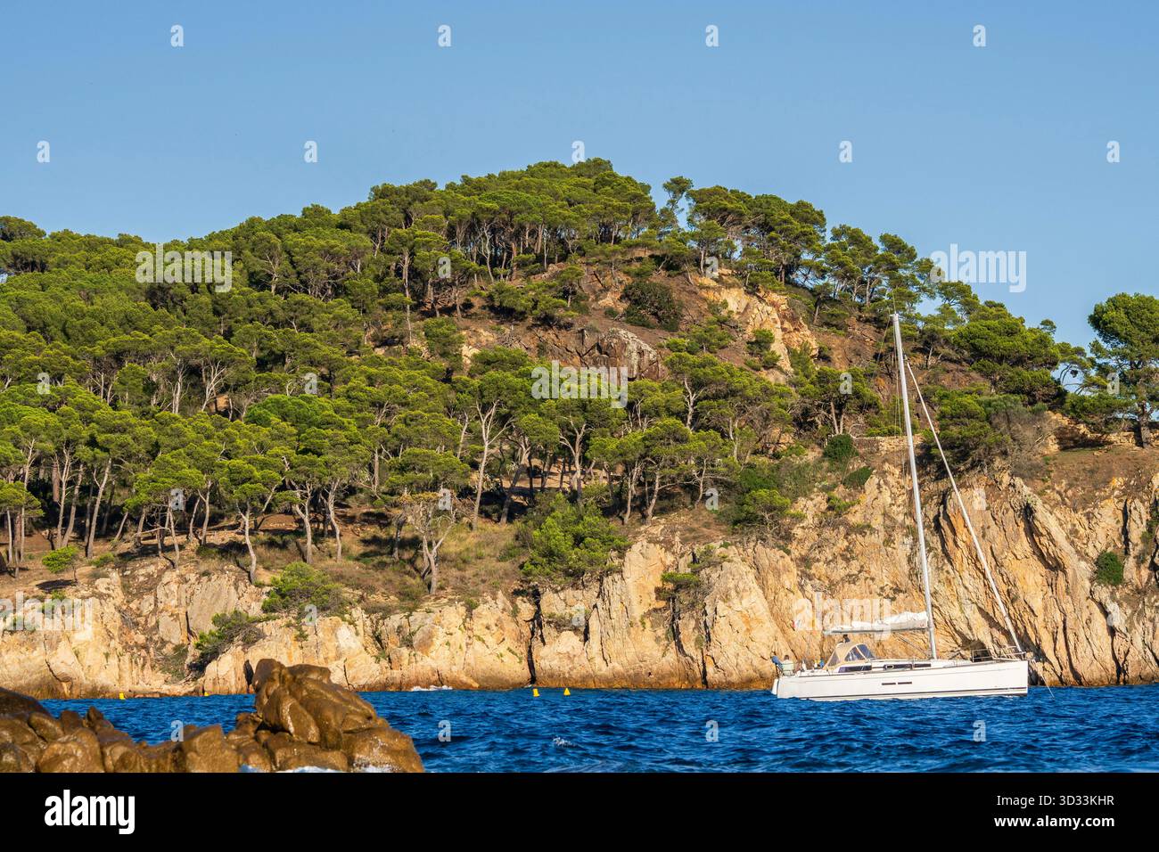 Imbarcazioni da diporto a Cala Castell, Cala Castell Beach, Palamós, Girona, Catalogna, Spagna Foto Stock