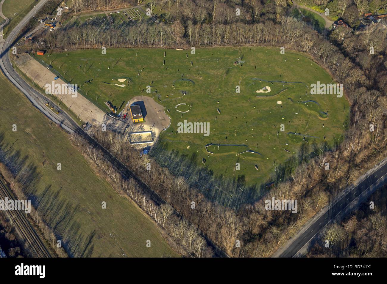 Vista aerea, parco di calcio Vestfalia, Am Zechenbahnhof, campo da calcio, Dortmund, Renania settentrionale-Vestfalia, Germania, DEU, Externberg, Renania-Ruhr metropolita Foto Stock