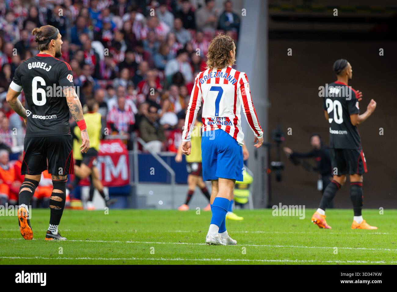 Antoine Griezmann dell'Atlético de Madrid durante la partita LaLiga EA Sports tra l'Atlético de Madrid e il Siviglia FC allo stadio Metropolitano Foto Stock