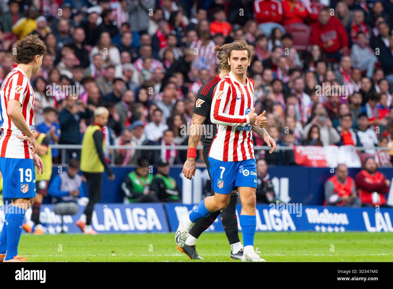 Antoine Griezmann dell'Atlético de Madrid durante la partita LaLiga EA Sports tra l'Atlético de Madrid e il Siviglia FC allo stadio Metropolitano Foto Stock