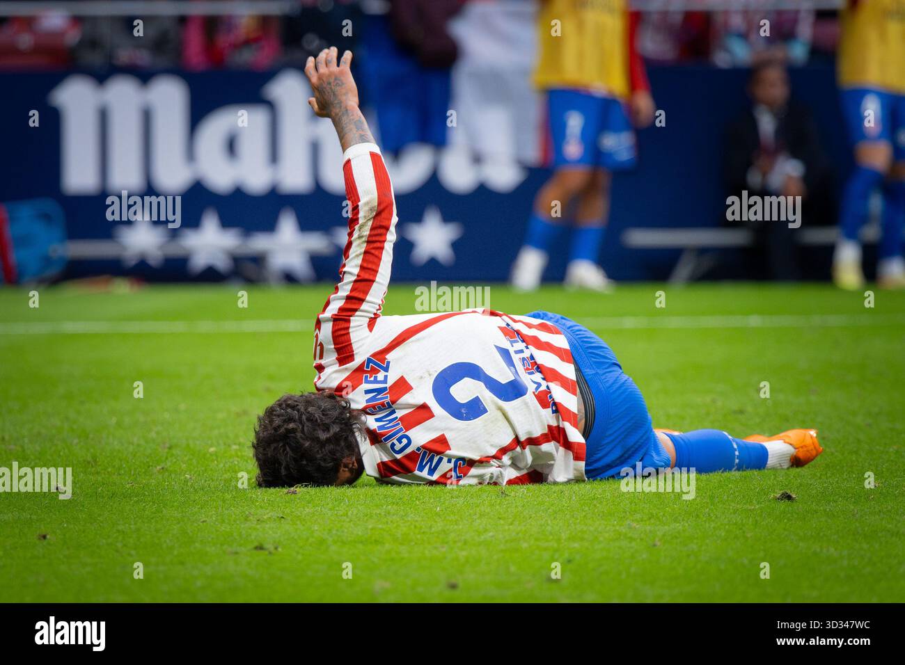 José María Giménez dell'Atlético de Madrid si trova sul campo durante la partita LaLiga EA Sports tra l'Atlético de Madrid e il Siviglia FC al Cívitas Foto Stock