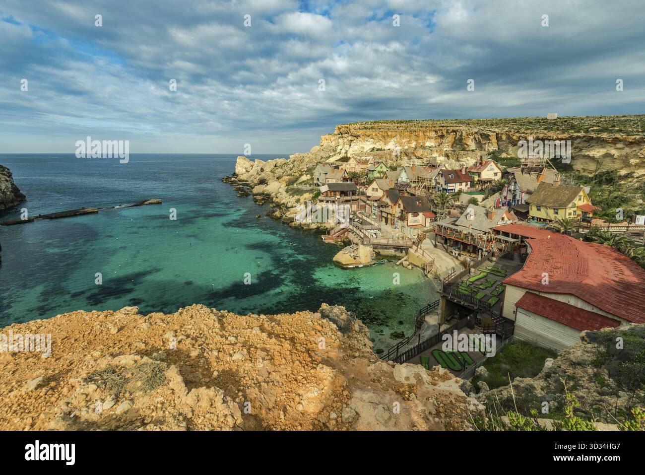 Famoso Popeye Village a Anchor Bay, Malta Foto Stock