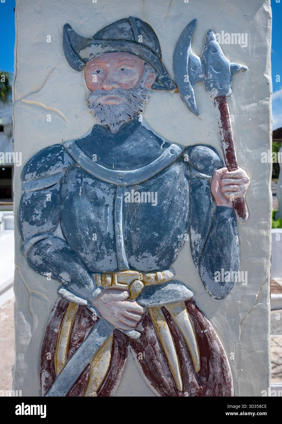Figura maya scolpita sul lungomare di Cozumel in Messico Foto Stock