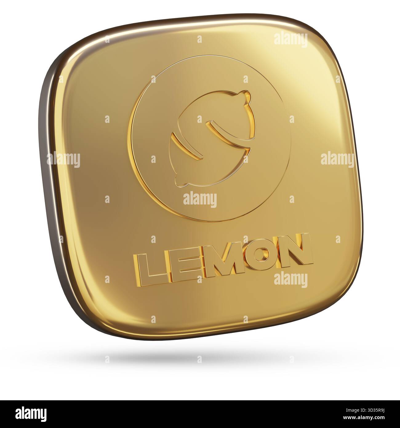 Buenos Aires, Argentina; 2 novembre 2025: Logo tridimensionale in limone dorato isolato su sfondo. illustrazione 3d. Foto Stock