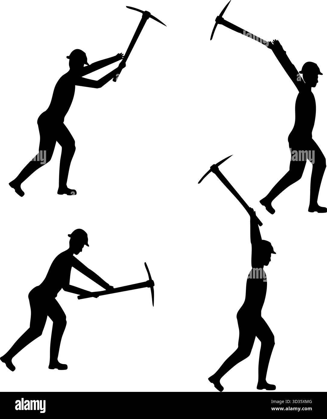 Sagoma del lavoratore che seleziona, miniera con utensile di raccolta Illustrazione Vettoriale