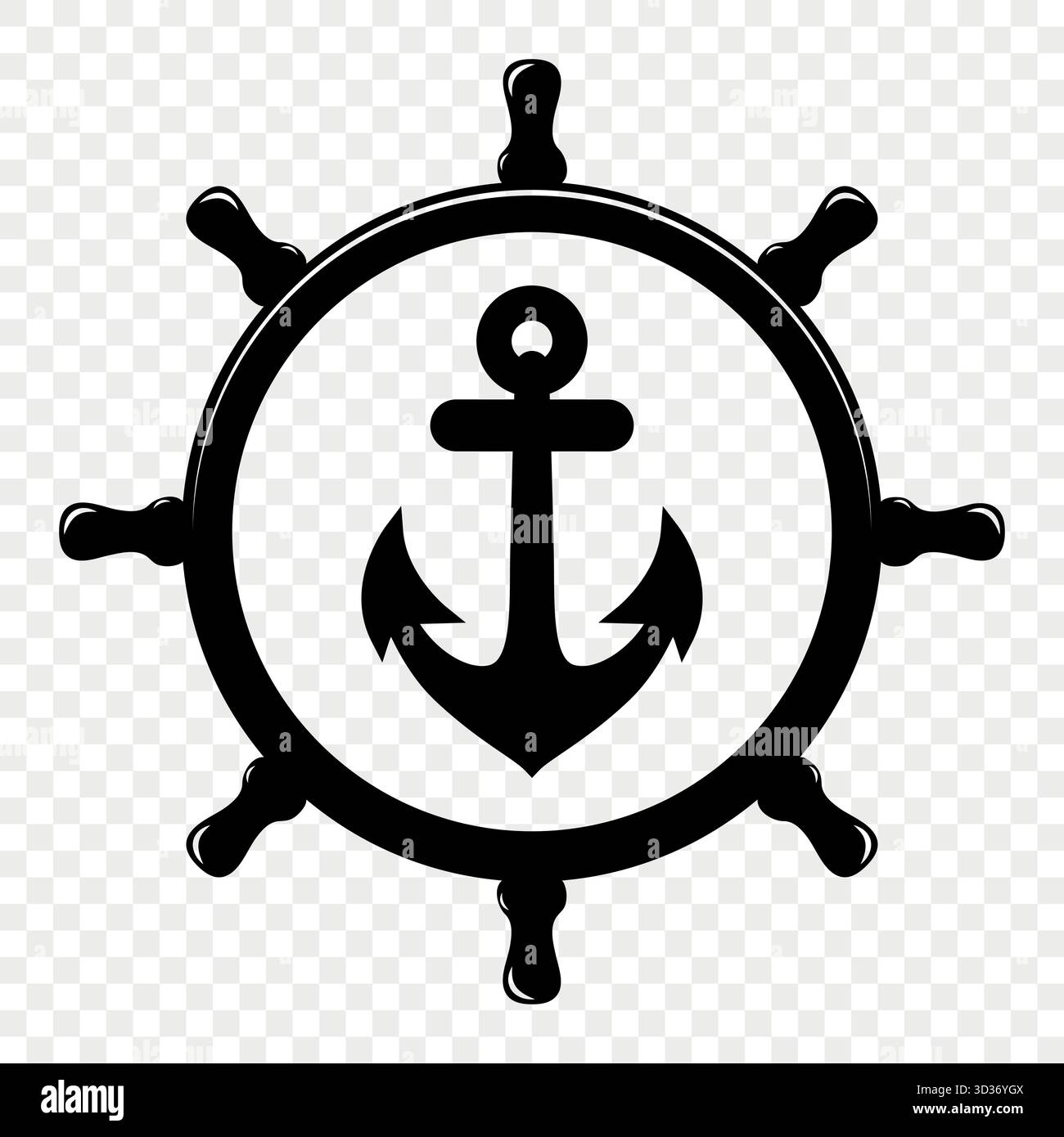 Vector Vintage Anchor and Ship Wheel. Icona timone nautico, retro Captain Tattoo Design, logo Sailing Club, stemma Maritime Adventure, Sea Illustrazione Vettoriale