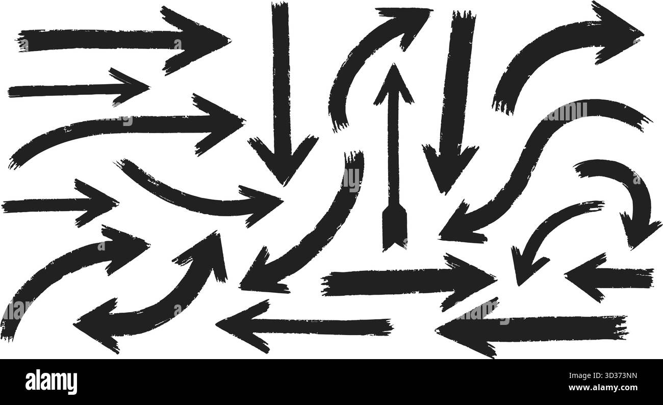 Frecce pennellate nere collezione vettoriale stile di inchiostro astratto Illustrazione Vettoriale