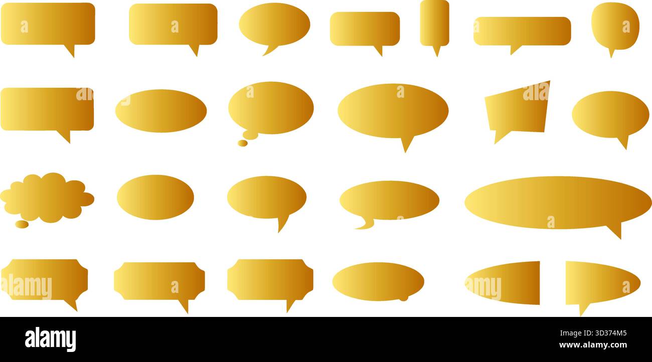 Set vettoriale metallico lucido della collezione Gold Speech Bubbles Illustrazione Vettoriale