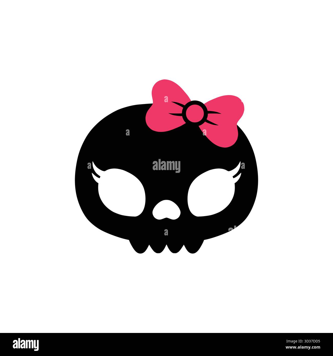Teschio carino con fiocco rosa. Illustrazione della testa del cranio della ragazza, vettore. Illustrazione Vettoriale