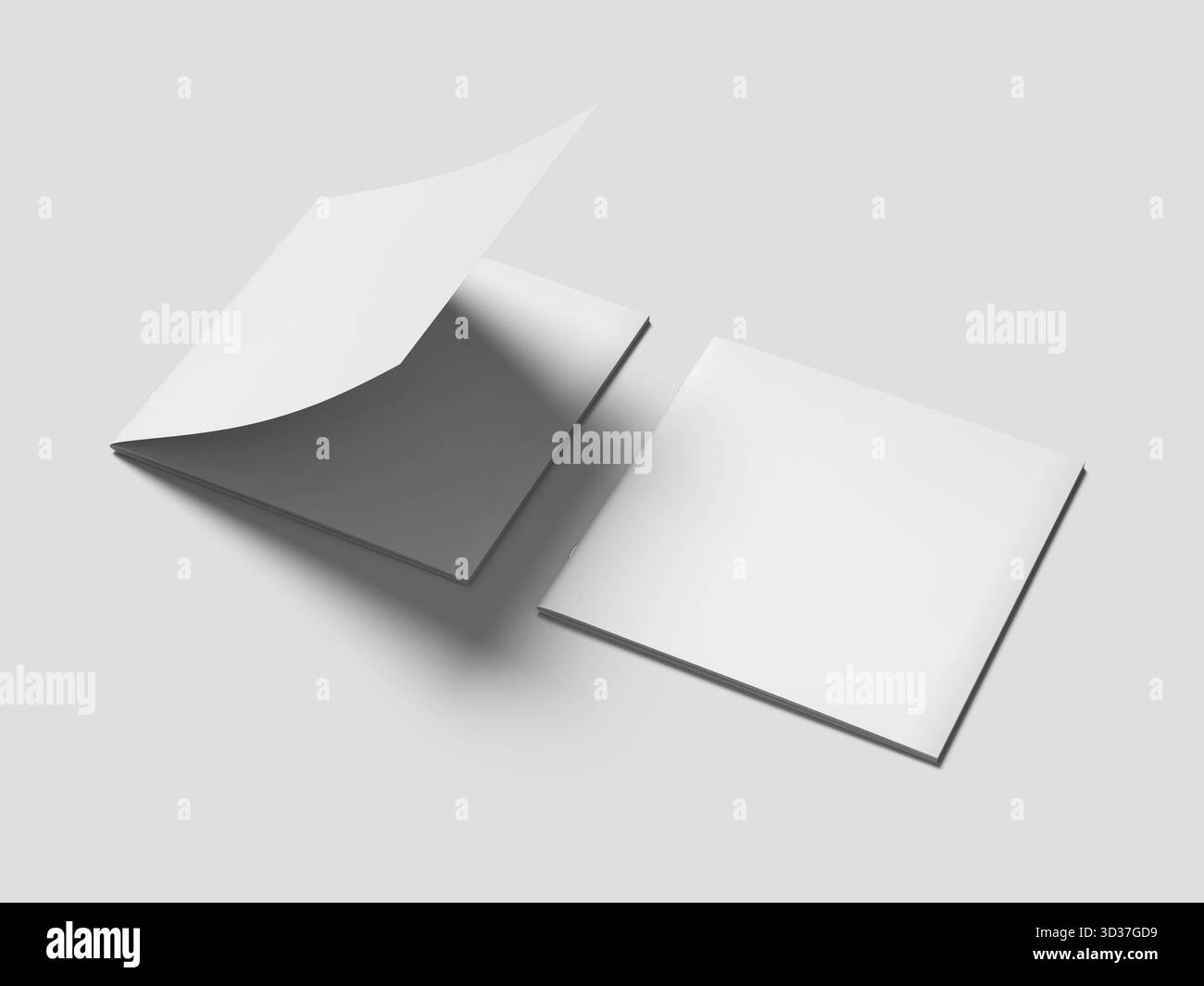 Square Magazine Mockup con coperchi aperti e chiusi Foto Stock