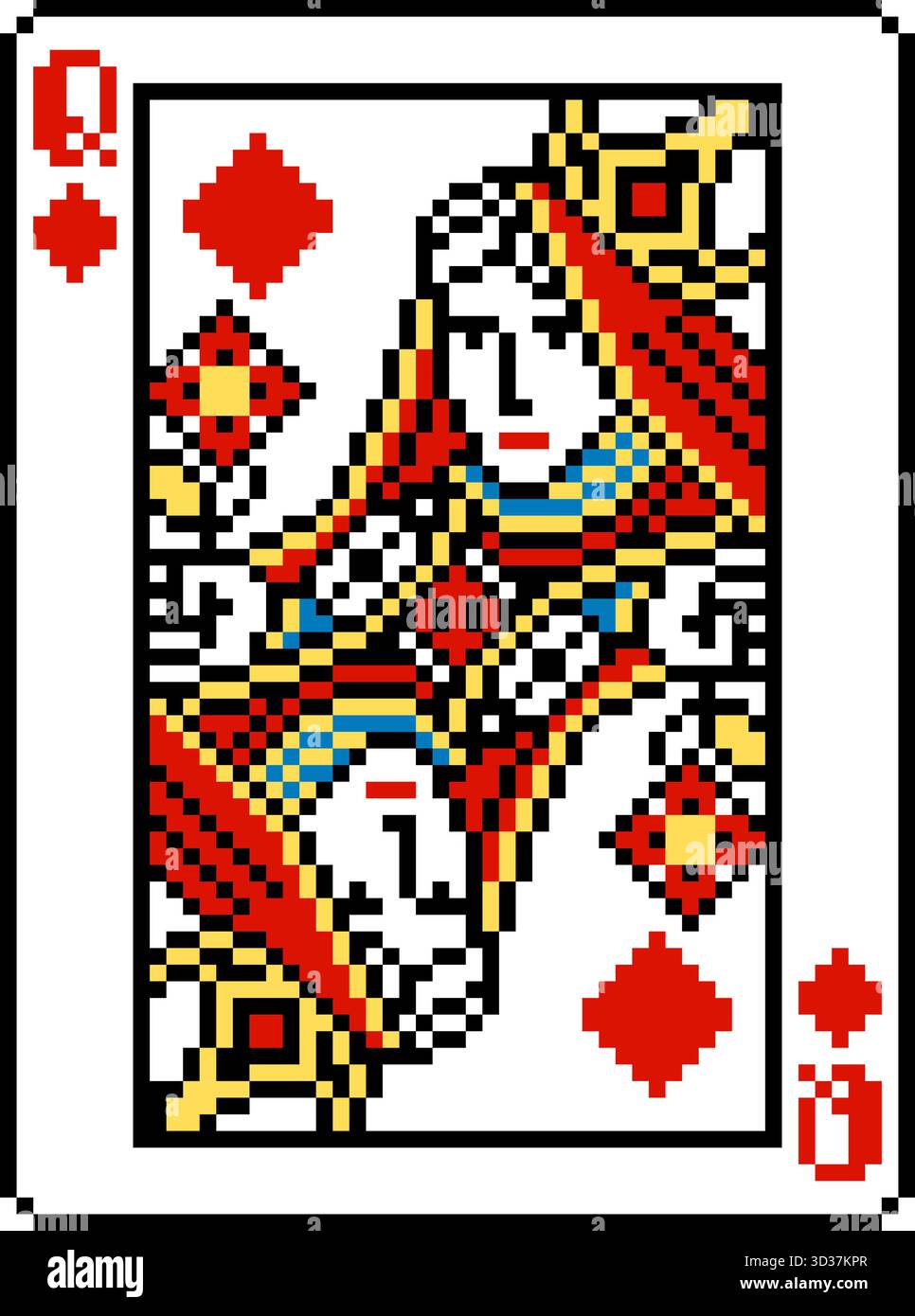 Disegno di carte da gioco Pixel Art Queen of Diamonds Illustrazione Vettoriale