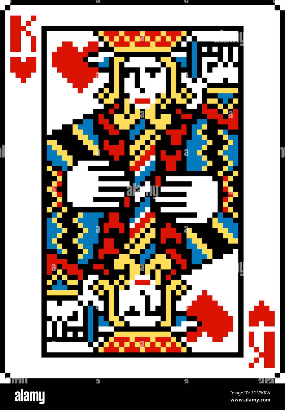 Design con carte da gioco in stile pixel Art King of Hearts Illustrazione Vettoriale