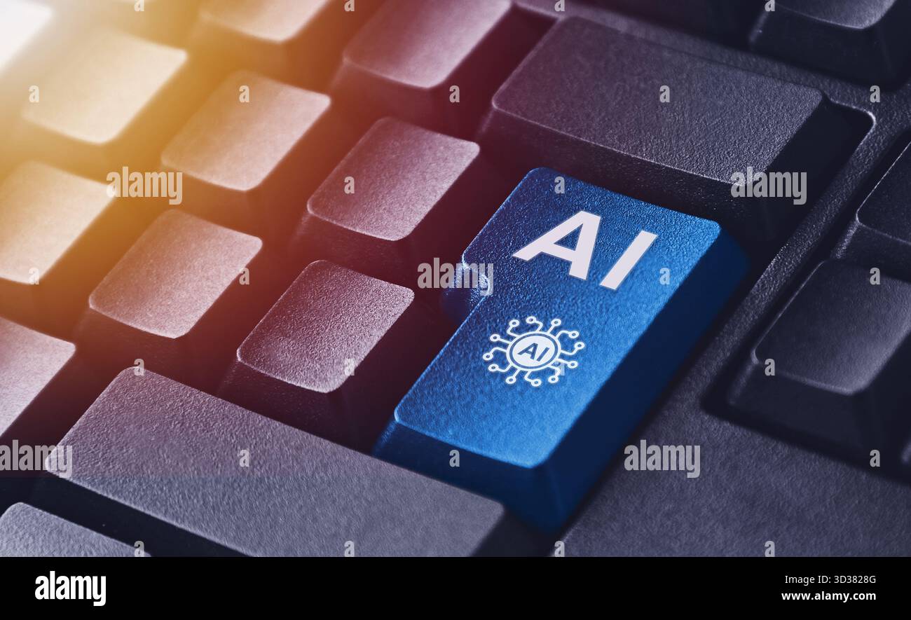 Computer con pulsante ai (intelligenza artificiale) sulla tastiera. Foto Stock