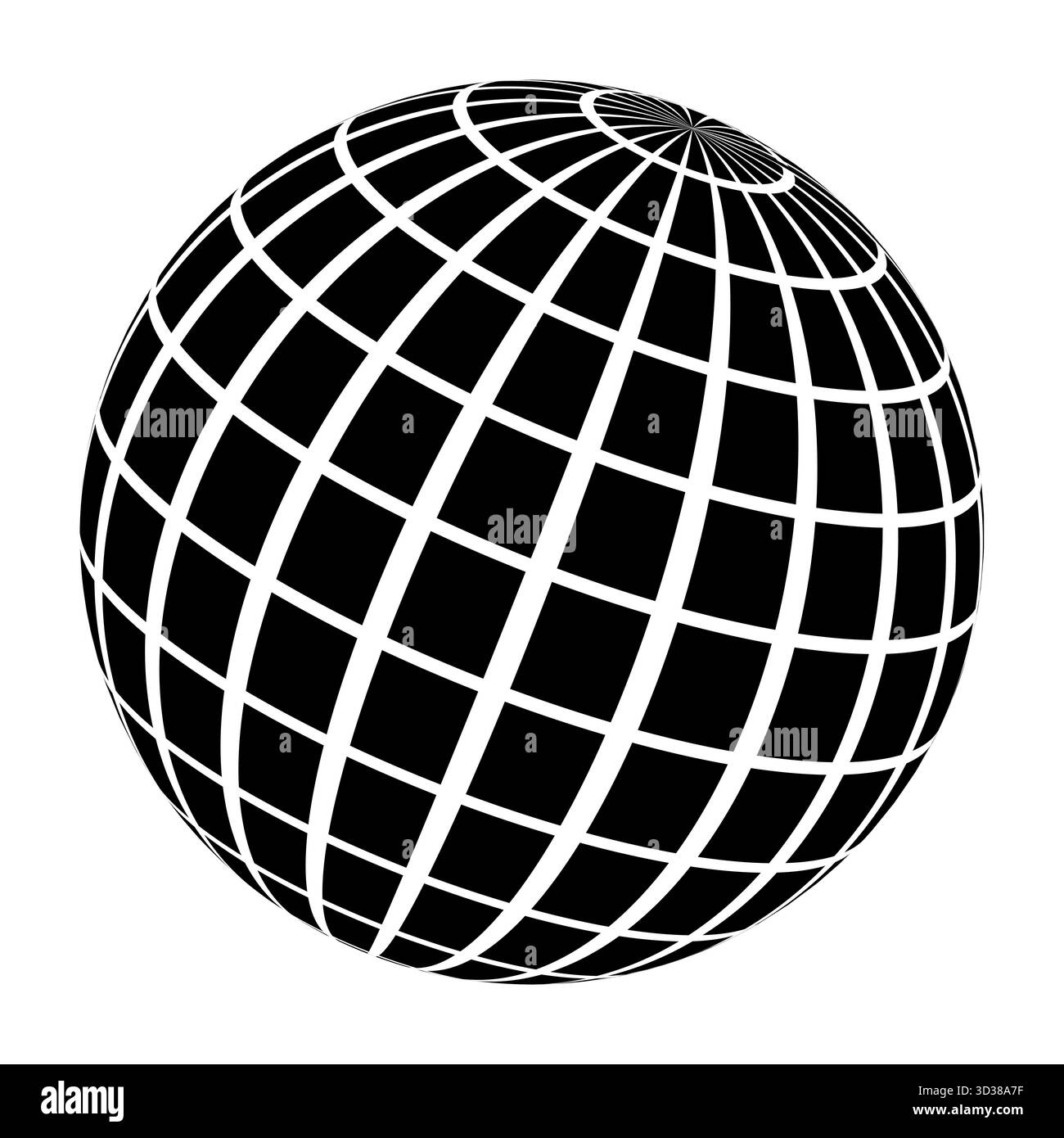Mappa della Terra sfera del globo con linee bianche della griglia e vista polare, latitudine e longitudine Illustrazione Vettoriale