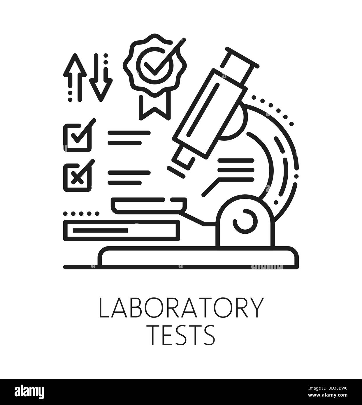 Icona o simbolo della linea di ispezione dei test di laboratorio di qualità. Pittogramma di controllo delle normative di fabbrica, simbolo del vettore di ispezione delle normative di produzione. Qu Illustrazione Vettoriale