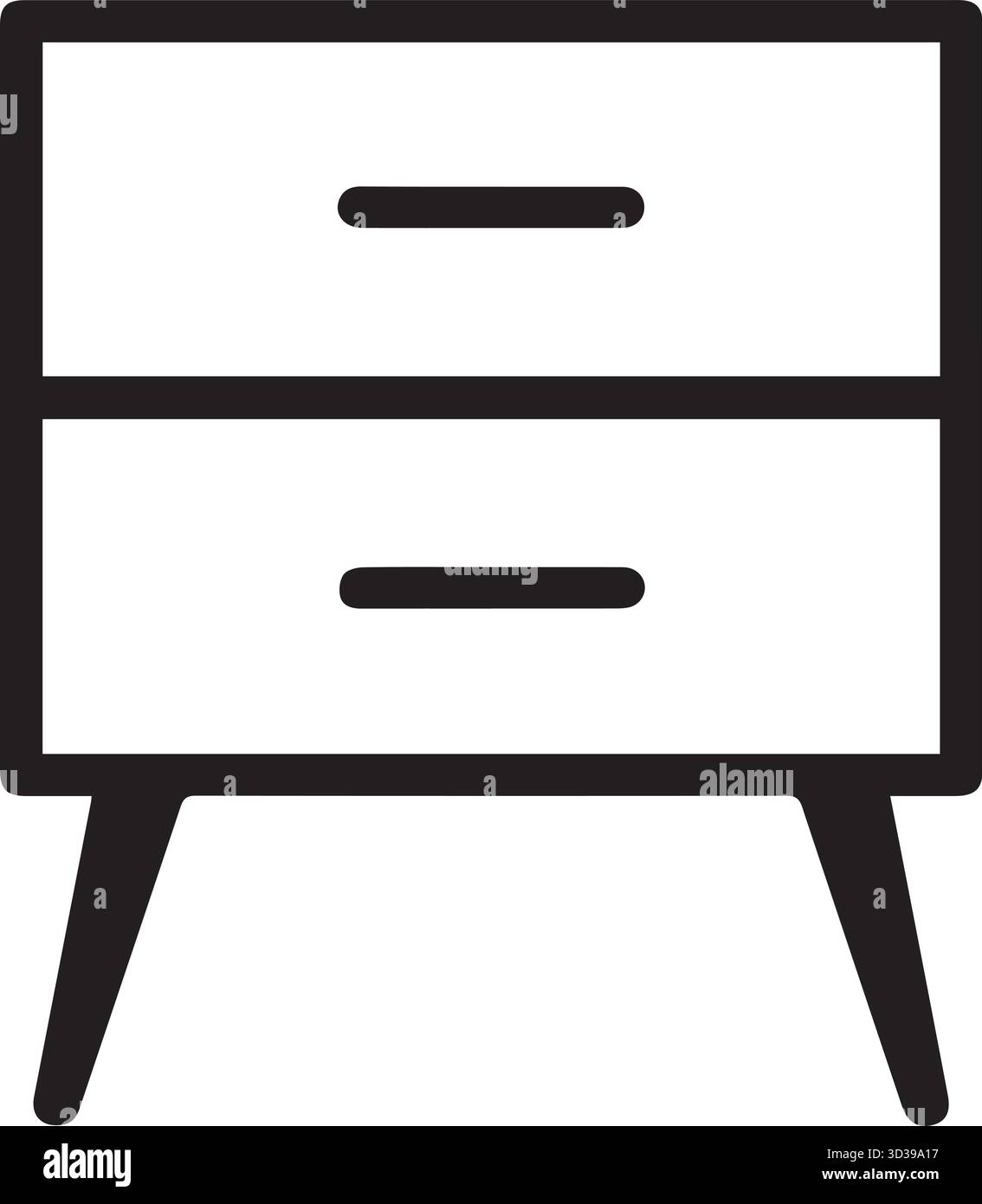 Icona minimalista in bianco e nero di un moderno comodino o di un piccolo cassetto per l'arredamento della camera da letto Illustrazione Vettoriale
