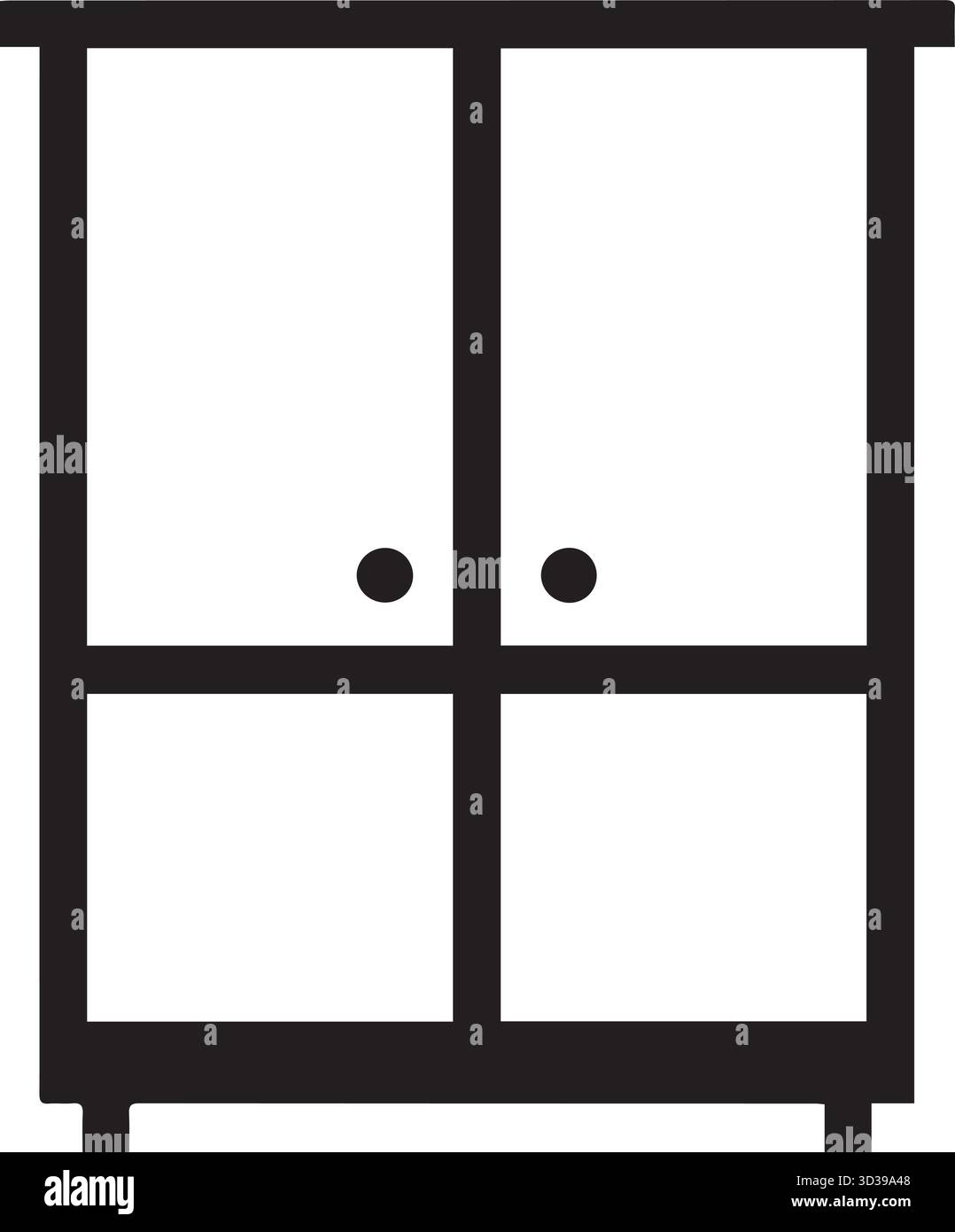 Contorno nero semplice di una finestra a quattro pannelli per architettura e interior design Illustrazione Vettoriale