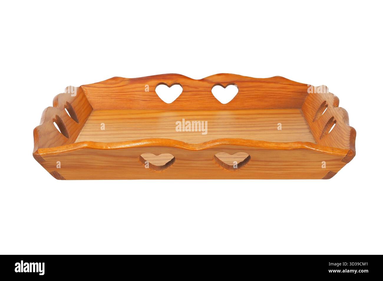 Vassoio di legno vuoto su sfondo bianco Foto Stock