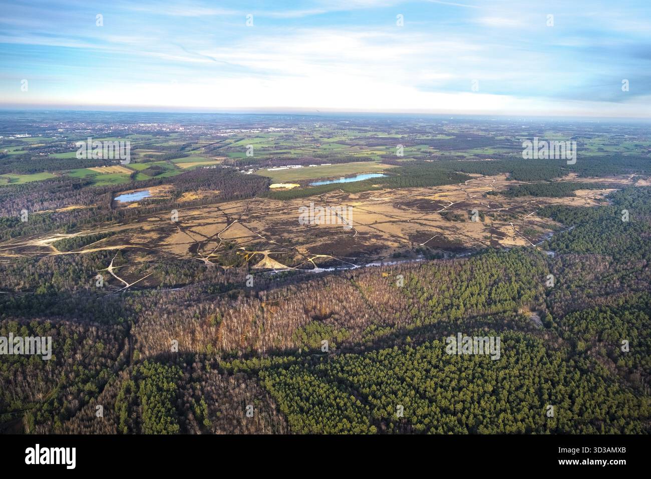 Vista aerea, ex zona di addestramento militare dell’esercito britannico del Reno, campo di aviazione, campo di aviazione di Borkenberge, Haltern am SEE, Renania settentrionale-Vestfalia, Germania Foto Stock