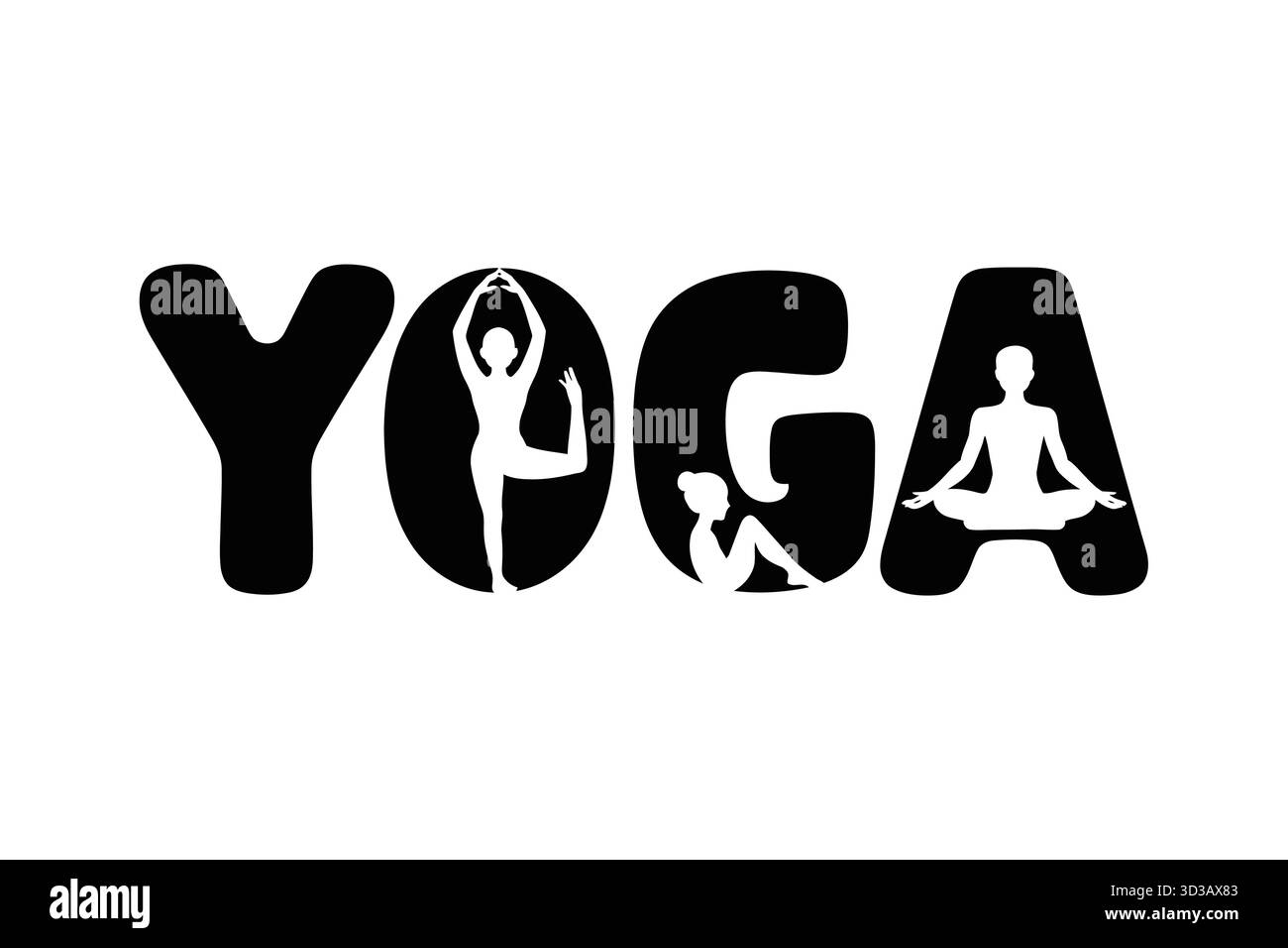 Yoga parola arte con figure in pose Illustrazione Vettoriale