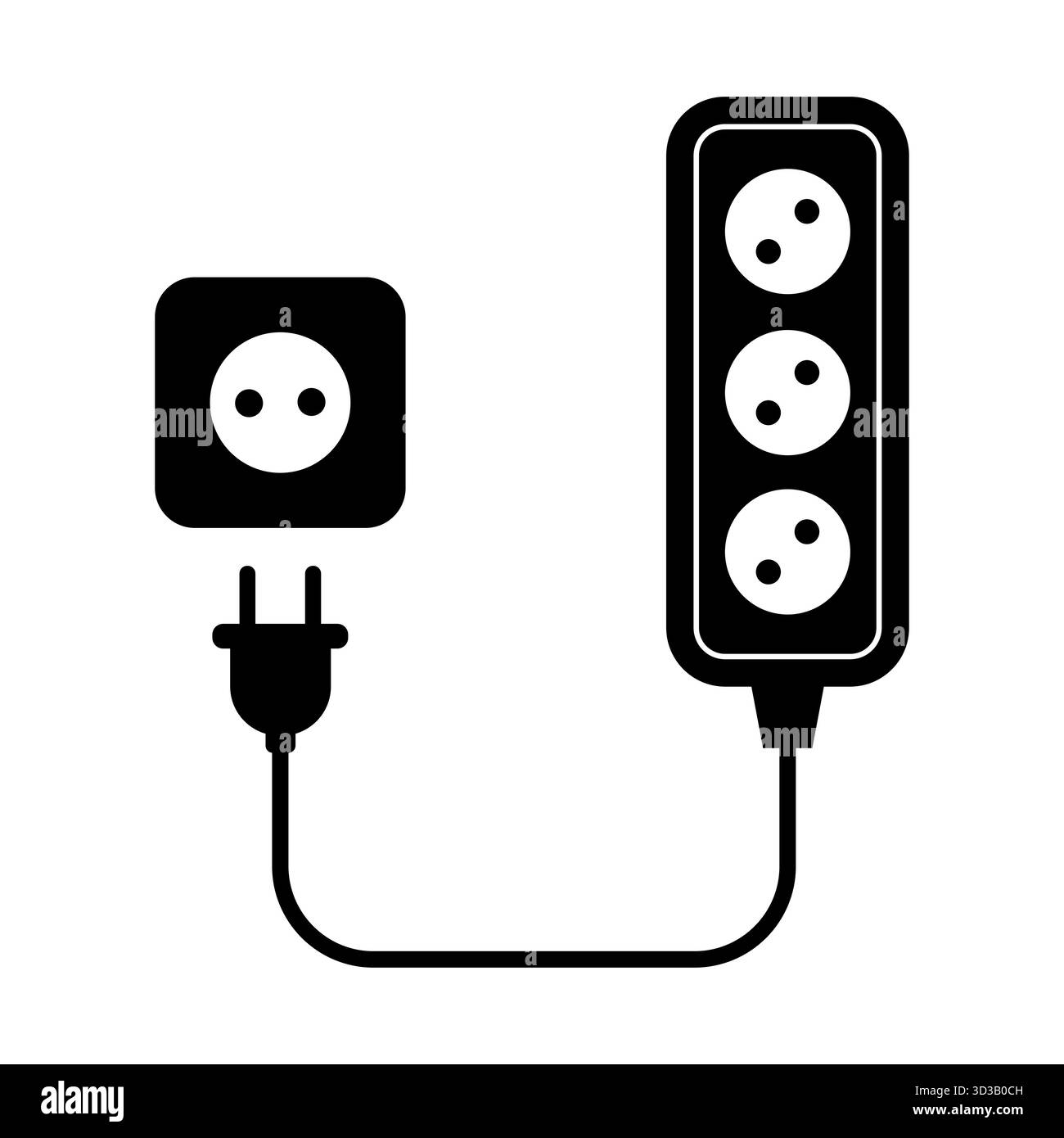 Cavo di prolunga e presa di corrente. Perfetto per illustrare l'elettricità, i collegamenti di alimentazione o le apparecchiature domestiche e per ufficio in un design pulito e moderno. Illustrazione Vettoriale