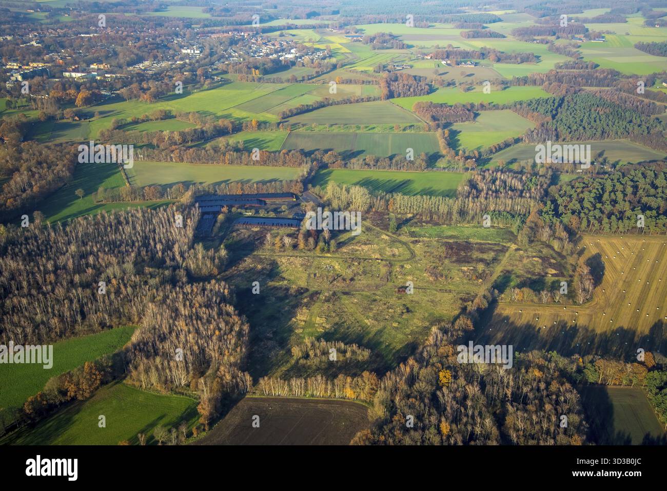 Veduta aerea, Wulfen Shaft, magazzino per tubazioni per il gasdotto Zeelink da Aquisgrana a Legden, Dorsten, regione della Ruhr, Renania settentrionale-Vestfalia, Foto Stock