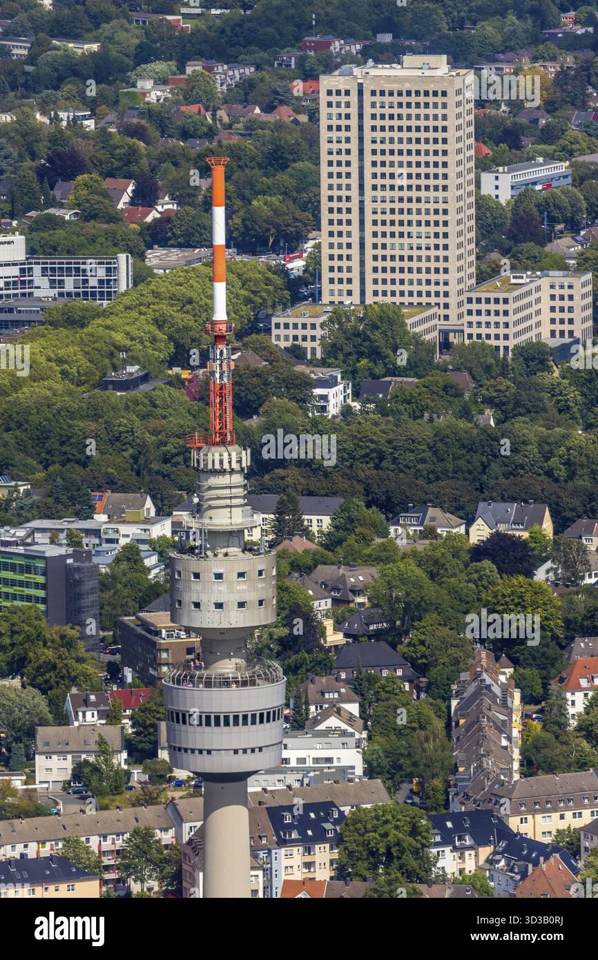 Veduta aerea, la torre della televisione, la torre Florian nel Westfalenpark, sullo sfondo il Westfalentower, torre commerciale, autostrada A40, B1, Westfalen Foto Stock