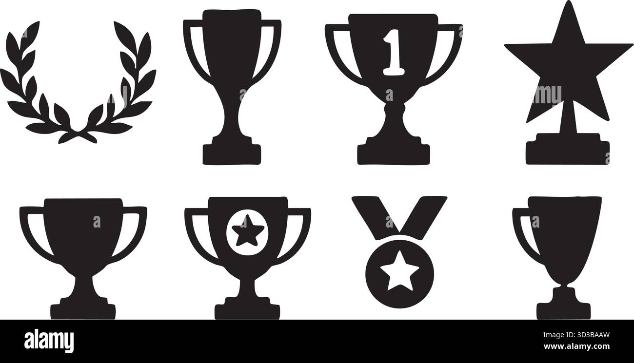 Collezione di icone dei trofei silhouette per concetti di conquista e vittoria Illustrazione Vettoriale