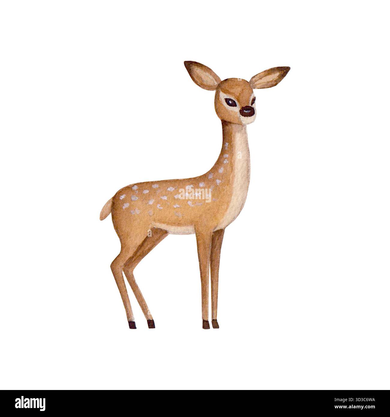 Cervo acquerello senza corna isolato su sfondo bianco. Illustrazione disegnata a mano con acquerello. Elemento di design disegnato a mano. Capodanno e natale Foto Stock