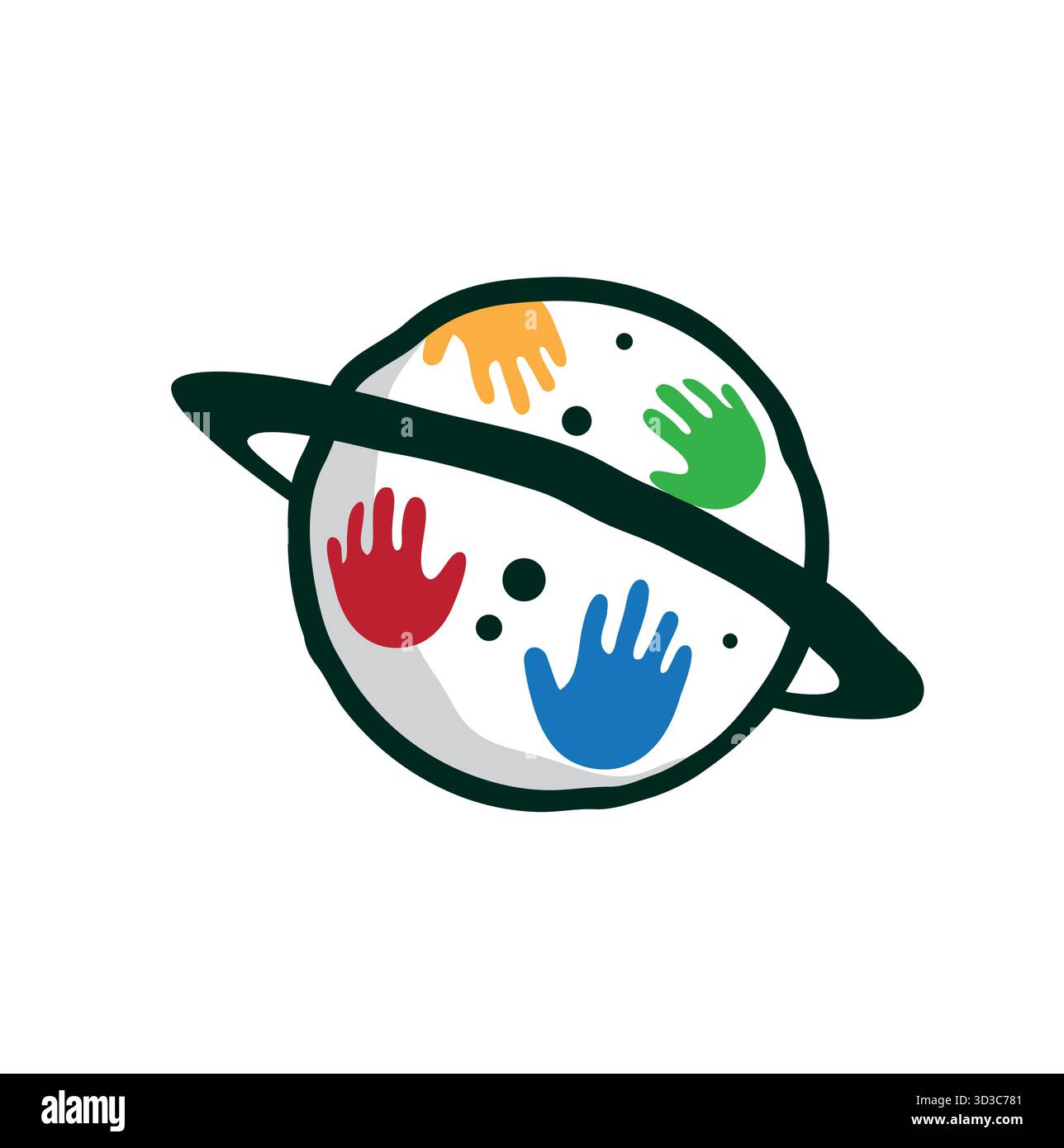 Logo Creative Planet Kids Palm, design colorato di simboli Art Vector per bambini Illustrazione Vettoriale