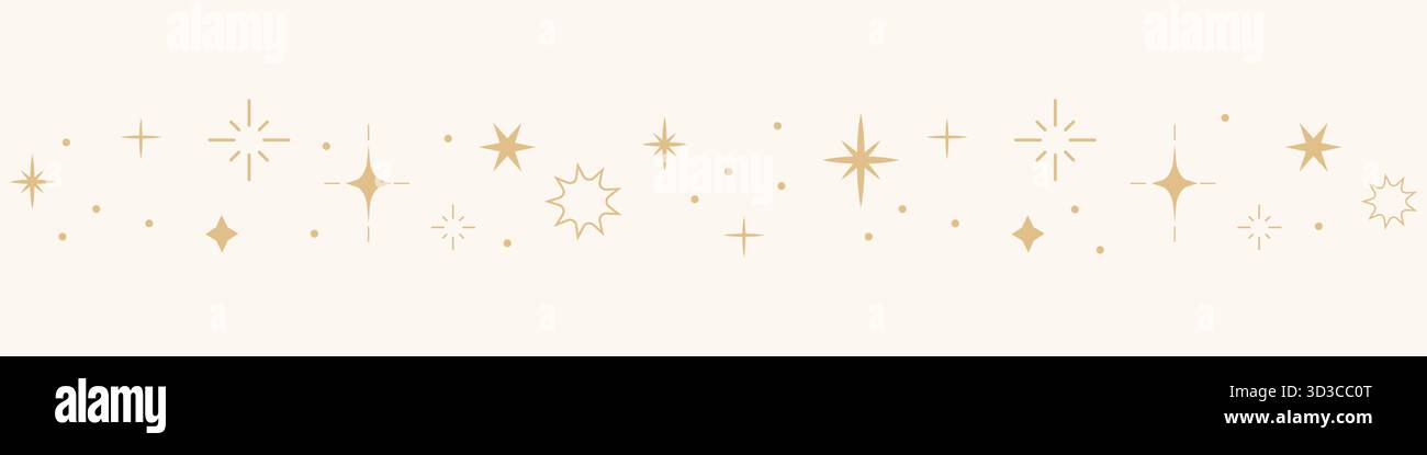 Bordo stellare celeste, linea dorata divisore scintillante, ornamento semplice ed elegante. Elementi spaziali brillanti per le feste. Separatore magico, decorazione spirituale. Illustrazione vettoriale Illustrazione Vettoriale