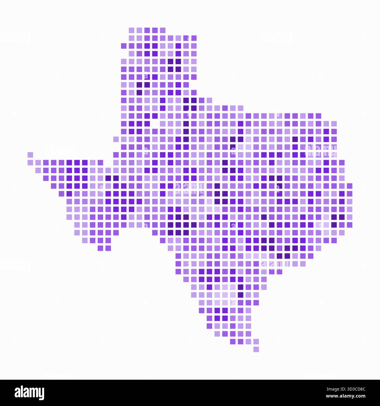 Mappa tratteggiata del Texas. Mappa digitale dello stato su sfondo bianco. Forma texana con punti quadrati. Stile puntini colorati. Quadrati di grandi dimensioni. Illustrazione Vettoriale