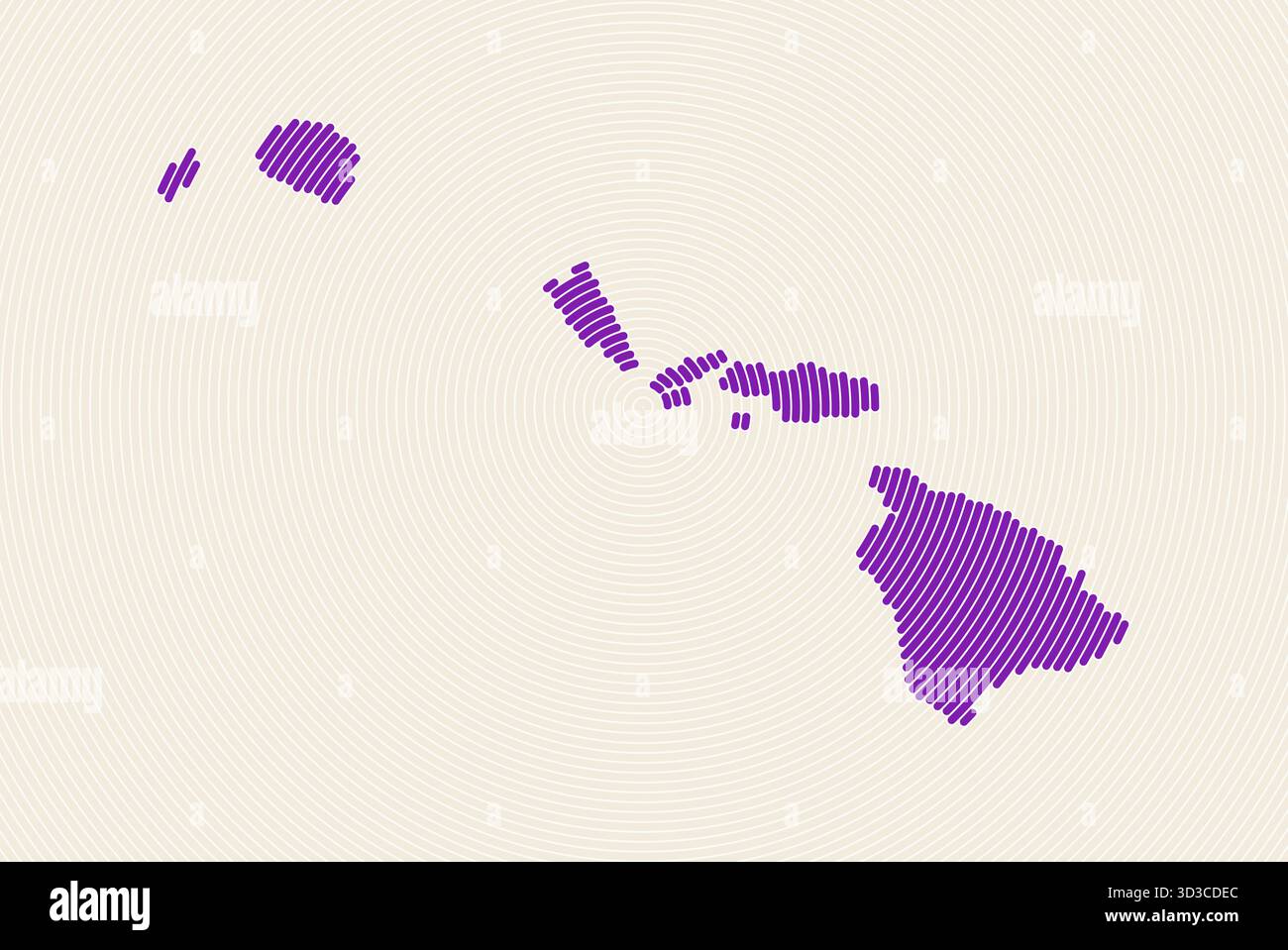 Anelli a forma di Hawaii. Mappa di stato formata da cerchi impilati. Design della forma di confine delle Hawaii. Bella illustrazione vettoriale. Illustrazione Vettoriale