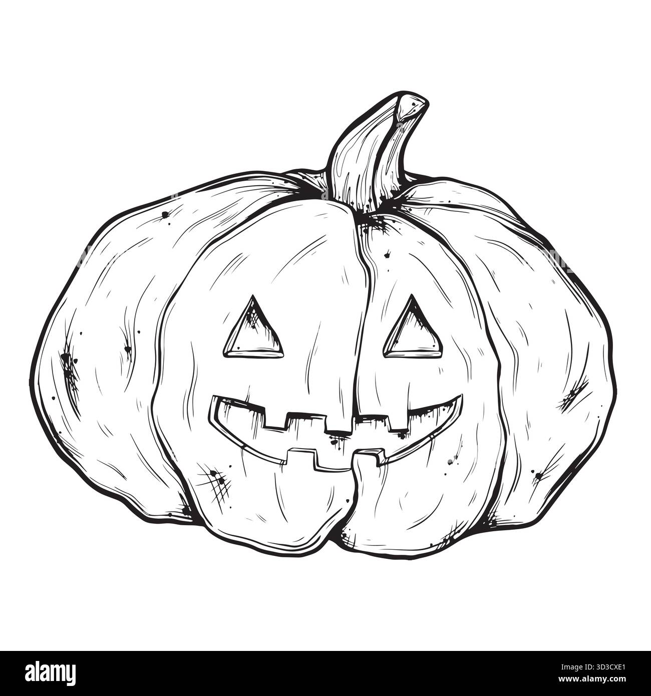 Schizzo di una lanterna di zucca. Immagine del vettore di inchiostro disegnato a mano di una Jack-o'-lanterna. Elementi grafici lineari per il design Halloween, isolati su un Illustrazione Vettoriale