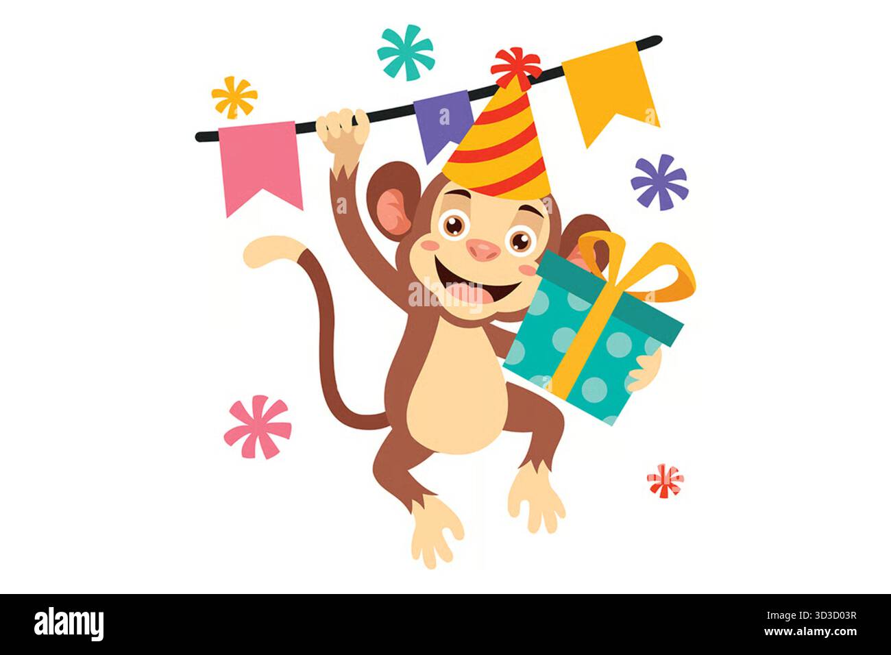 Illustrazione compleanno con scimmia Foto Stock