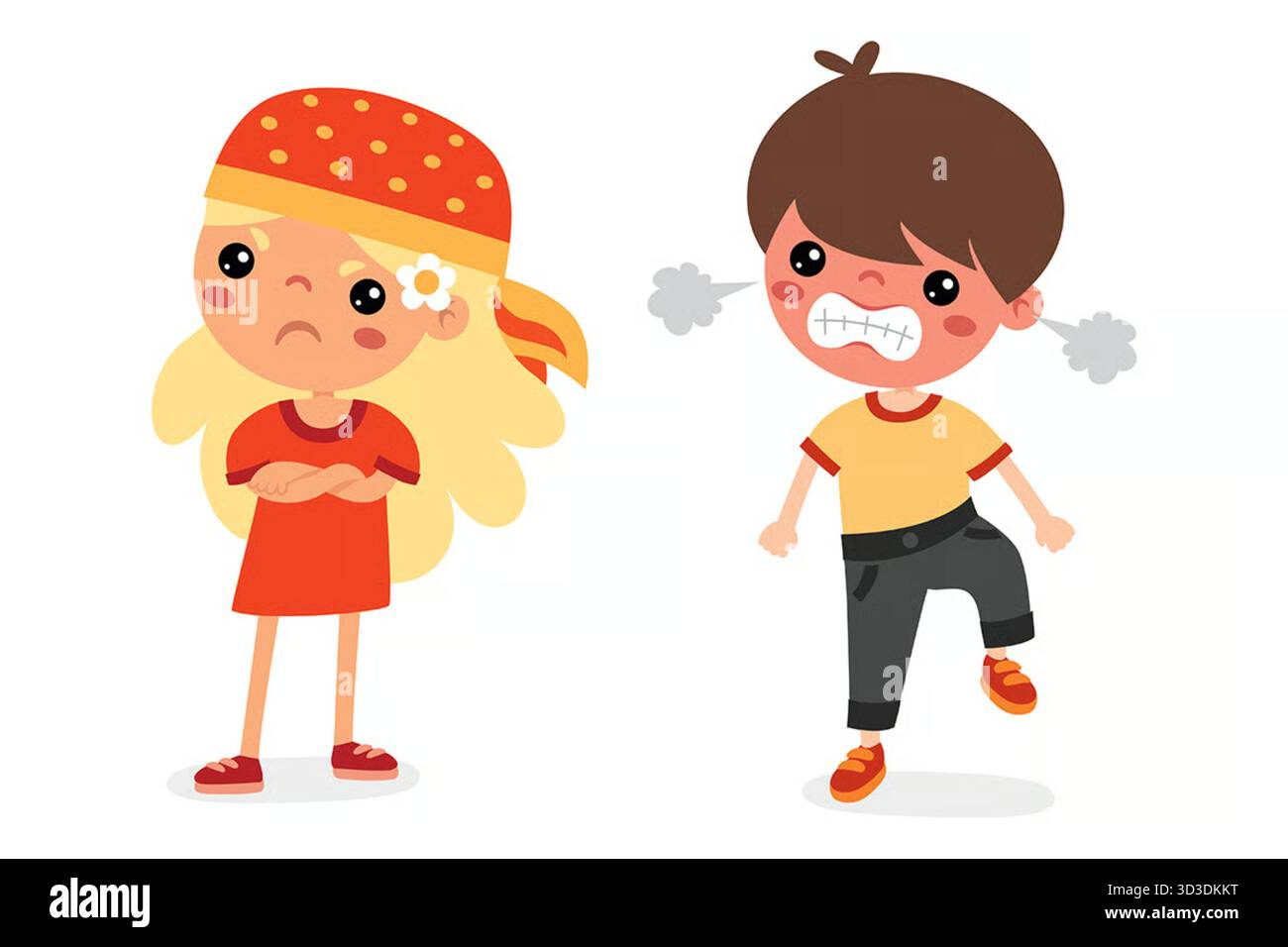 Cartoon Kids Quarrelling Foto Stock