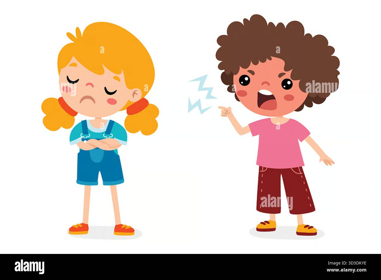 Cartoon Kids Quarrelling Foto Stock