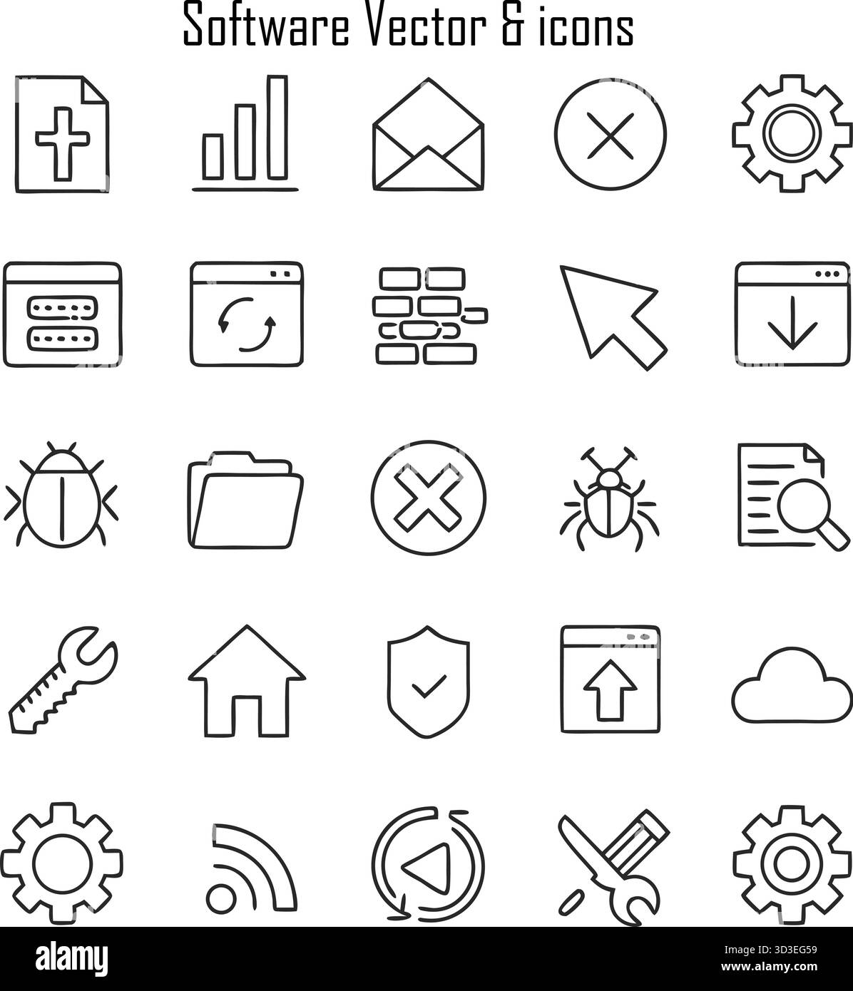 Simboli UI, App, codifica e strumenti digitali Illustrazione Vettoriale