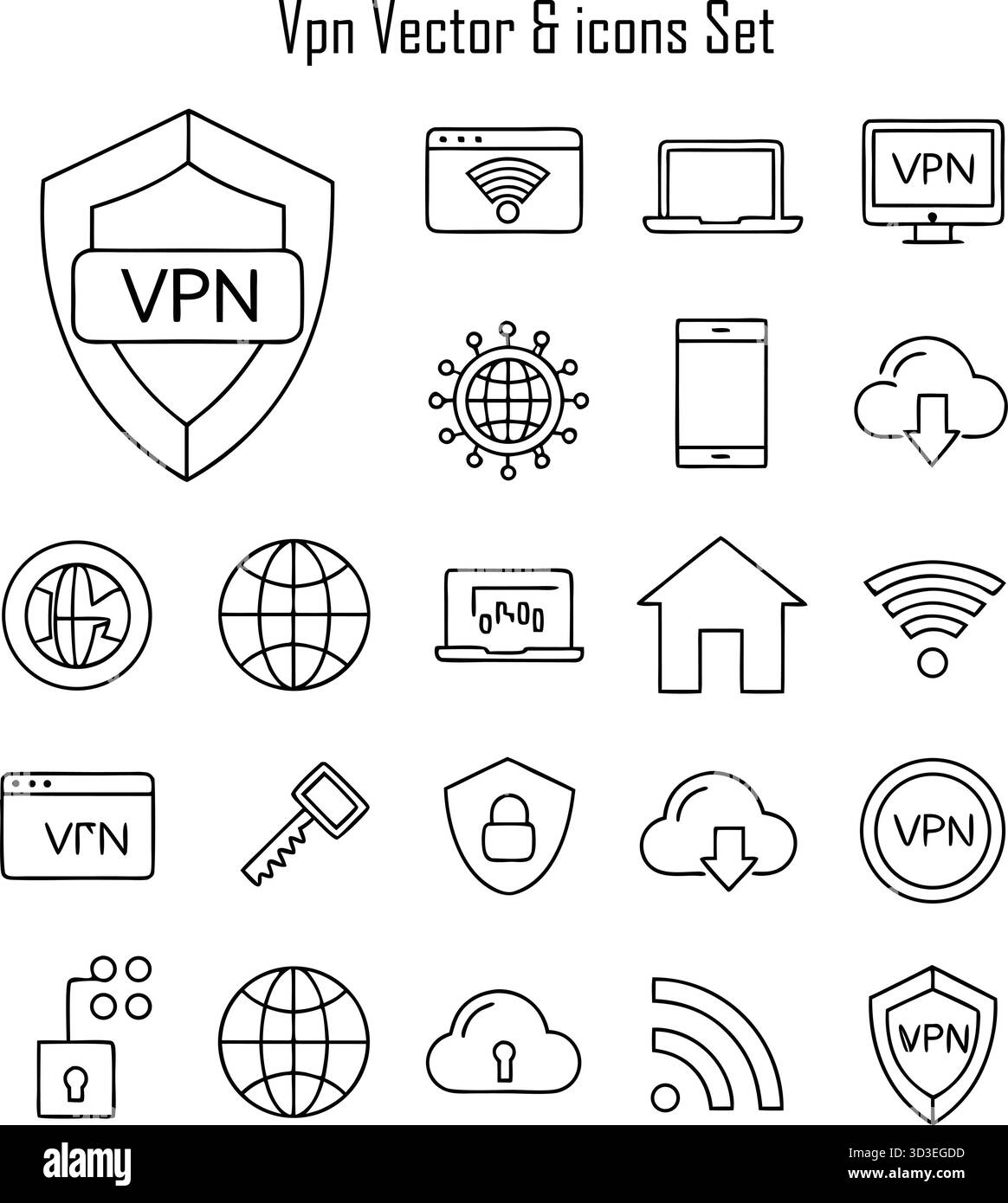 Illustrazione delle icone della VPN per Cybersecurity e Digital Privacy Design Illustrazione Vettoriale