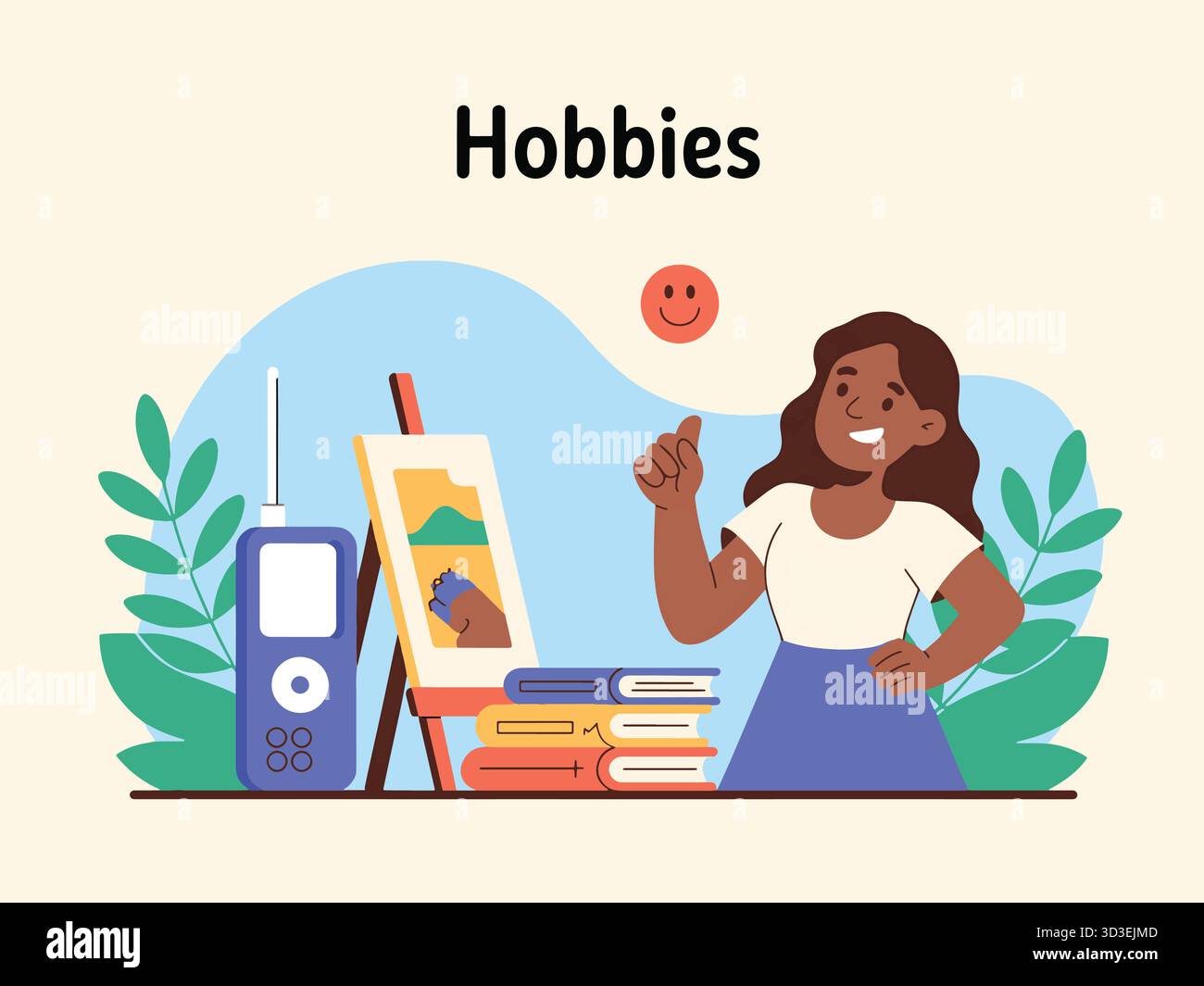 Illustrazione di hobby con pittura femminile e walkie talkie vettoriale Illustrazione Vettoriale